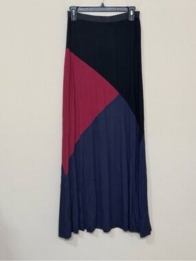 Bobeau Women’s Multicolor Colorblock Mid Rise Comfort Aoft Flared Maxi Skirt S